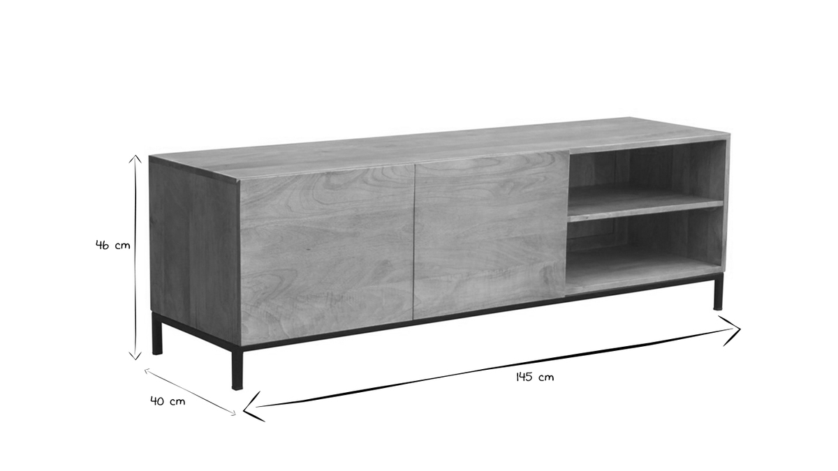 Meuble TV industriel en manguier massif et mtal L145 cm YPSTER