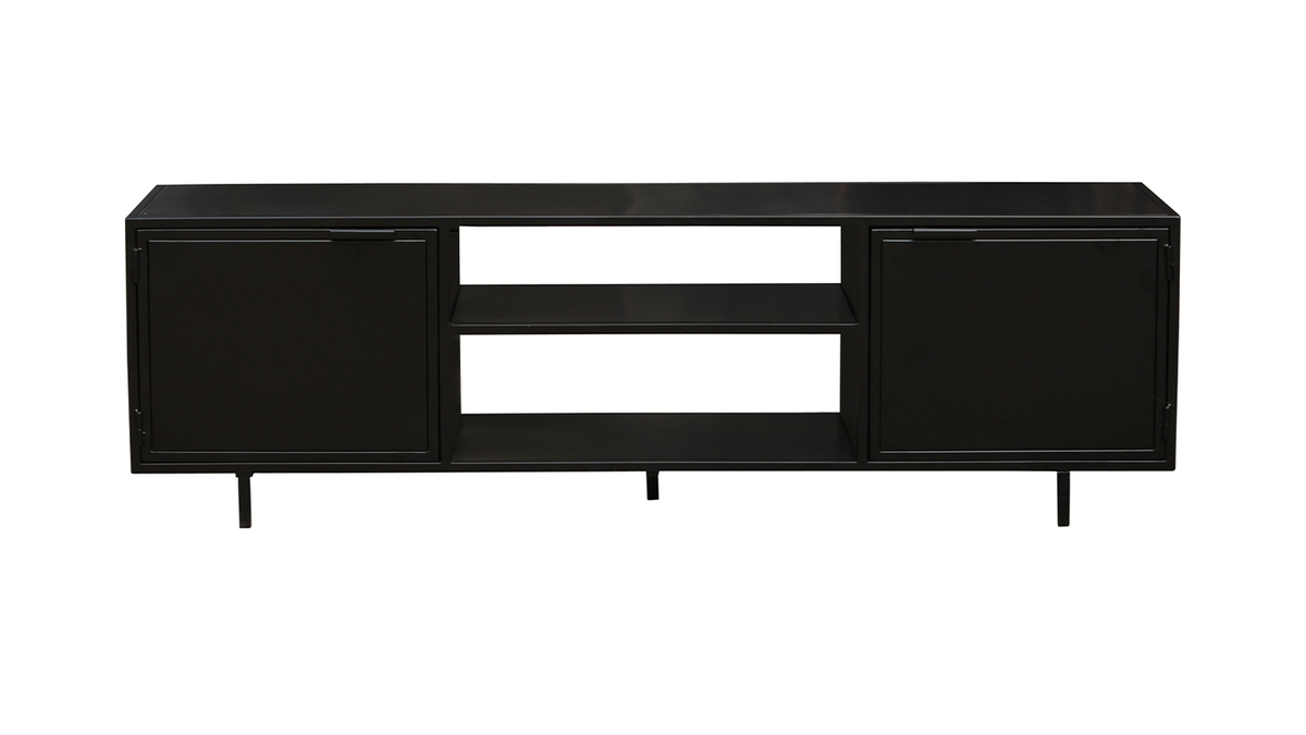 Meuble TV industriel mtal noir 2 portes L150 cm KARL