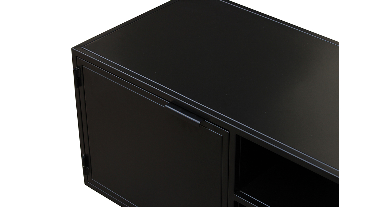 Meuble TV industriel mtal noir 2 portes L150 cm KARL