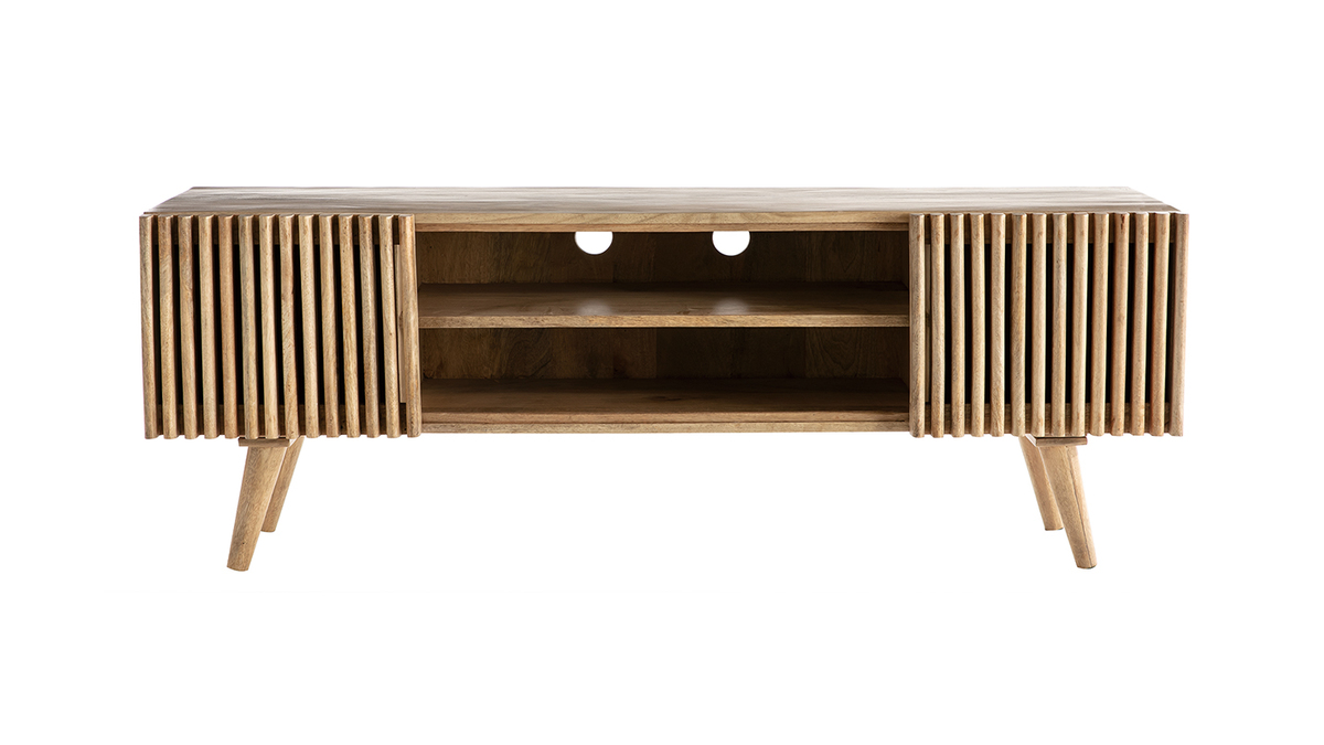 Meuble TV manguier massif avec portes coulissantes L140 cm ALBA - Miliboo & Stphane Plaza