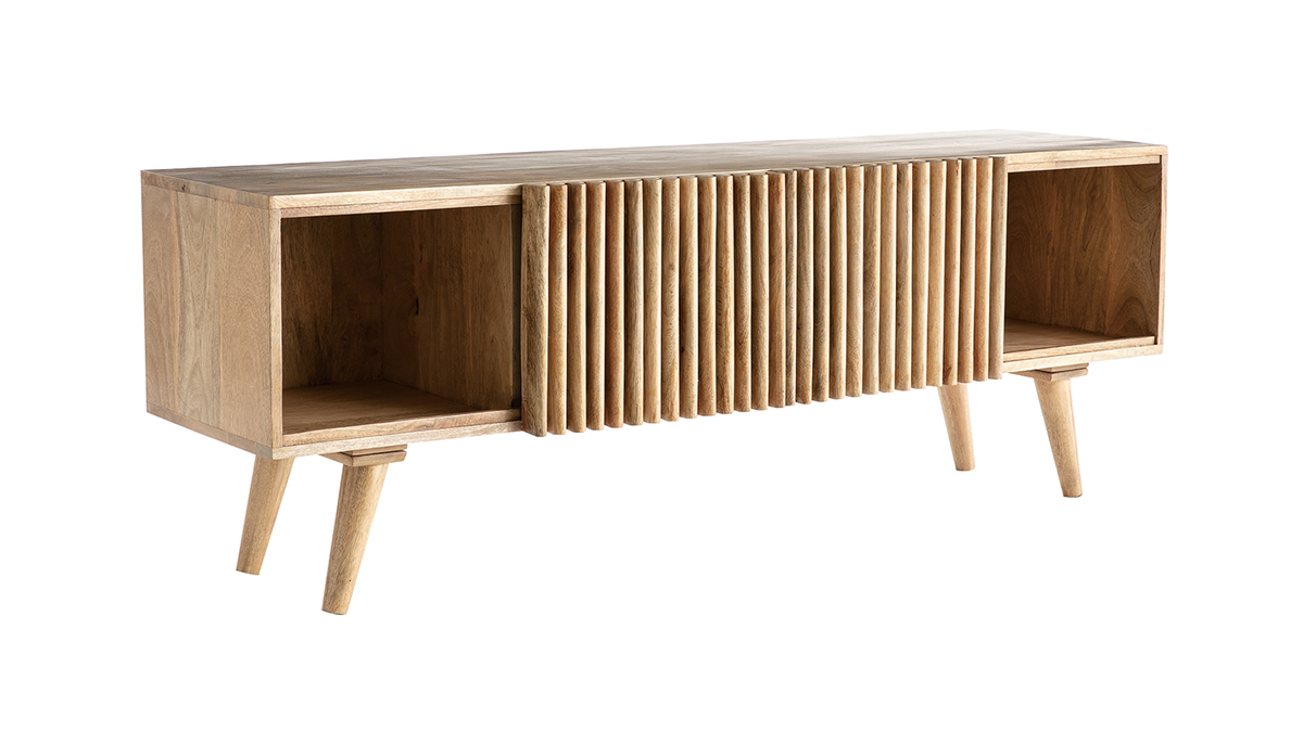 Meuble TV manguier massif avec portes coulissantes L140 cm ALBA - Miliboo & Stphane Plaza