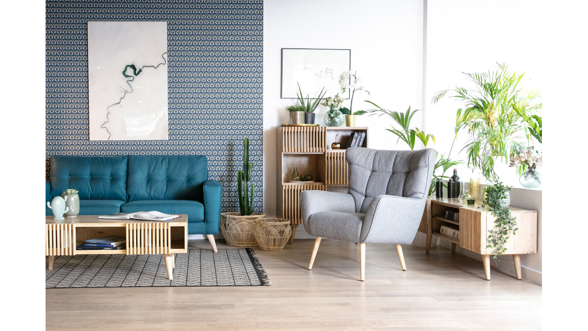 Meuble TV manguier massif avec portes coulissantes L140 cm ALBA - Miliboo & Stphane Plaza