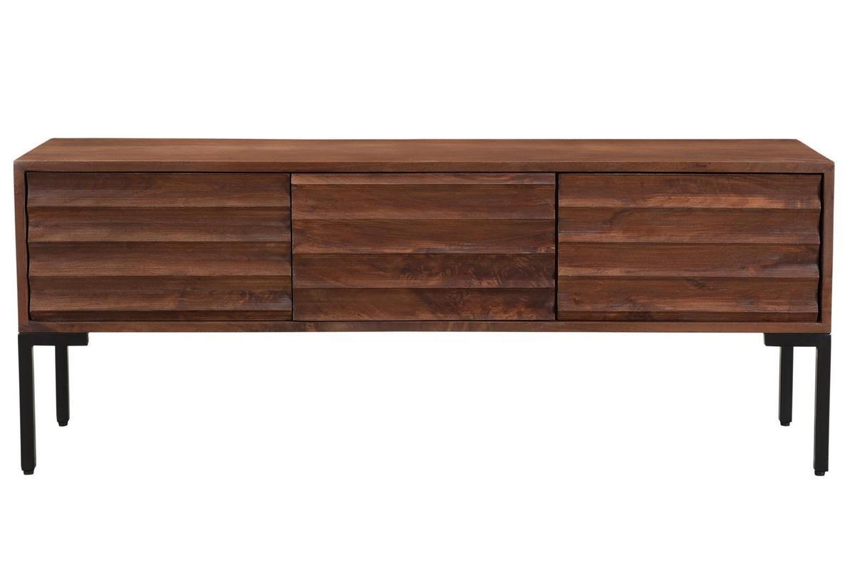 Meuble TV manguier massif et mtal noir 3 portes L120 cm ONDA
