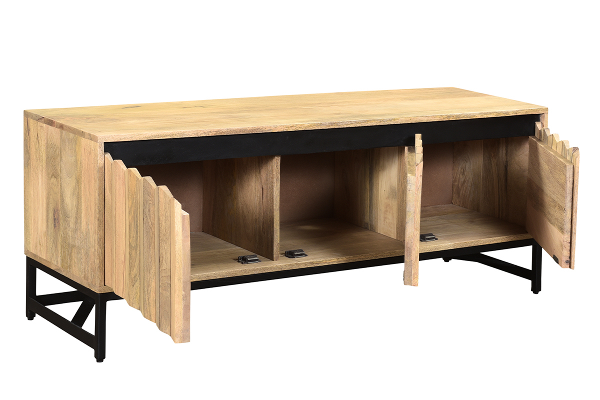 Meuble TV manguier massif et mtal noir L130 cm ESTY