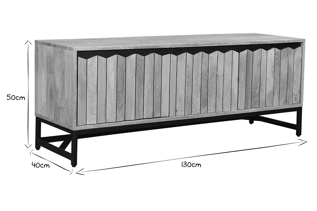 Meuble TV manguier massif et mtal noir L130 cm ESTY