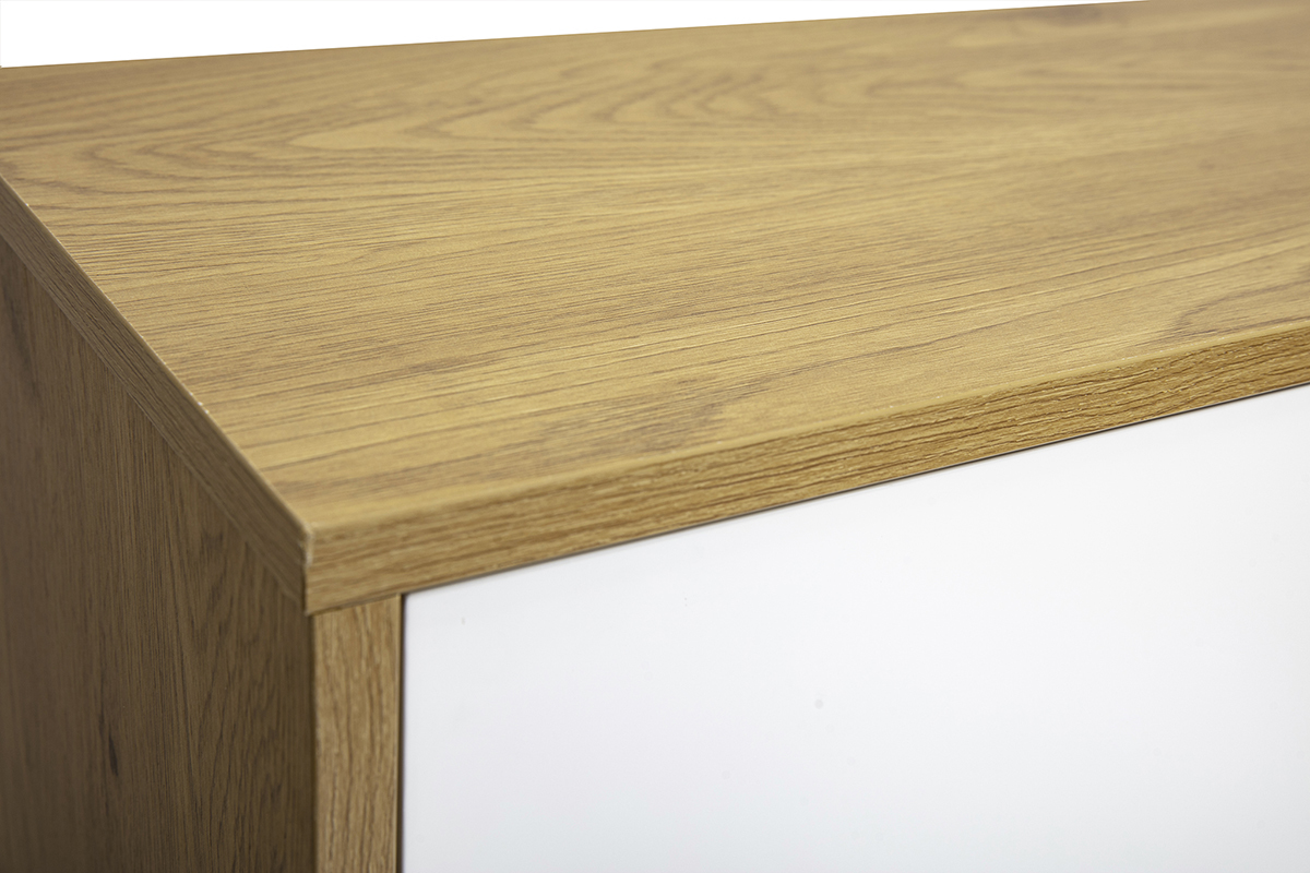 Meuble TV mural finition blanche et bois clair ch�ne L120 cm FLEXO