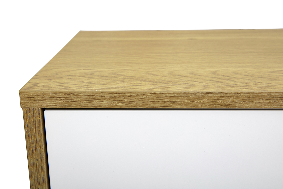 Meuble TV mural finition blanche et bois clair ch�ne L140 cm FLEXO