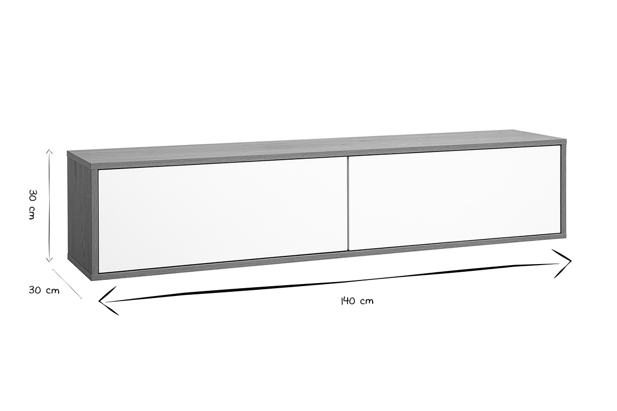 Meuble TV mural finition blanche et bois clair ch�ne L140 cm FLEXO