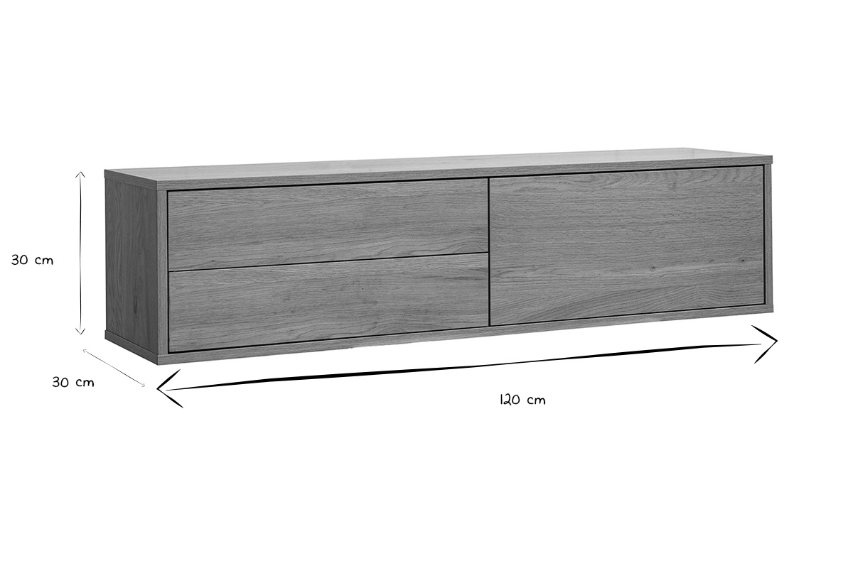 Meuble TV mural finition bois clair ch�ne L120 cm FLEXO