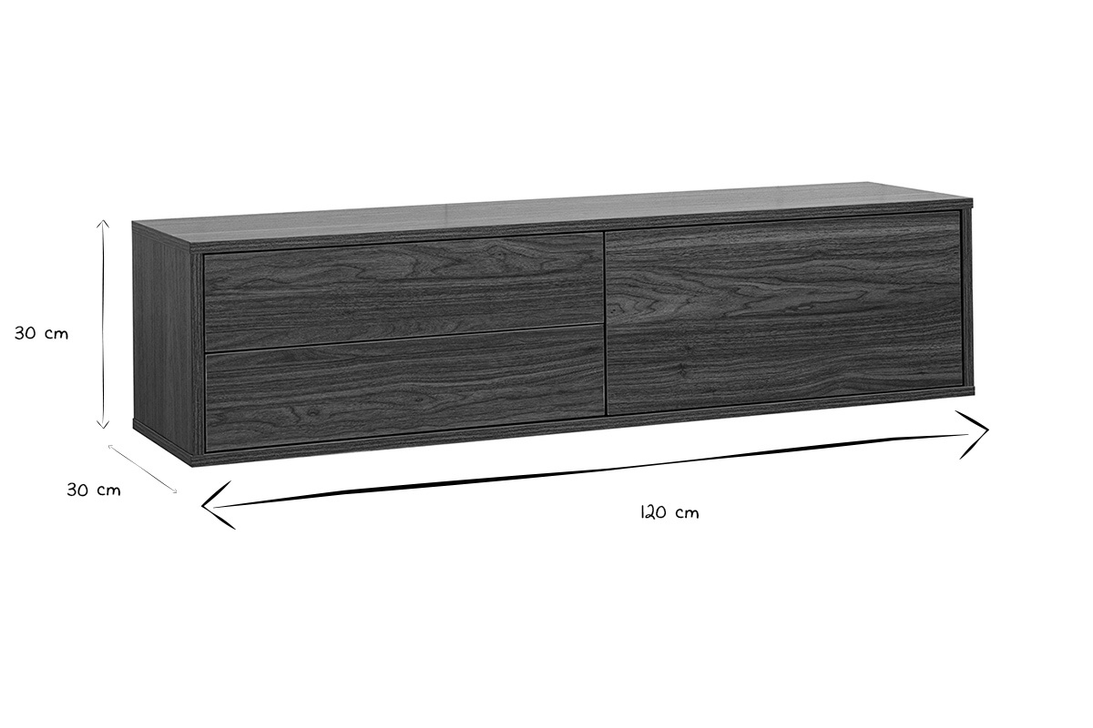 Meuble TV mural finition bois fonc� noyer L120 cm FLEXO