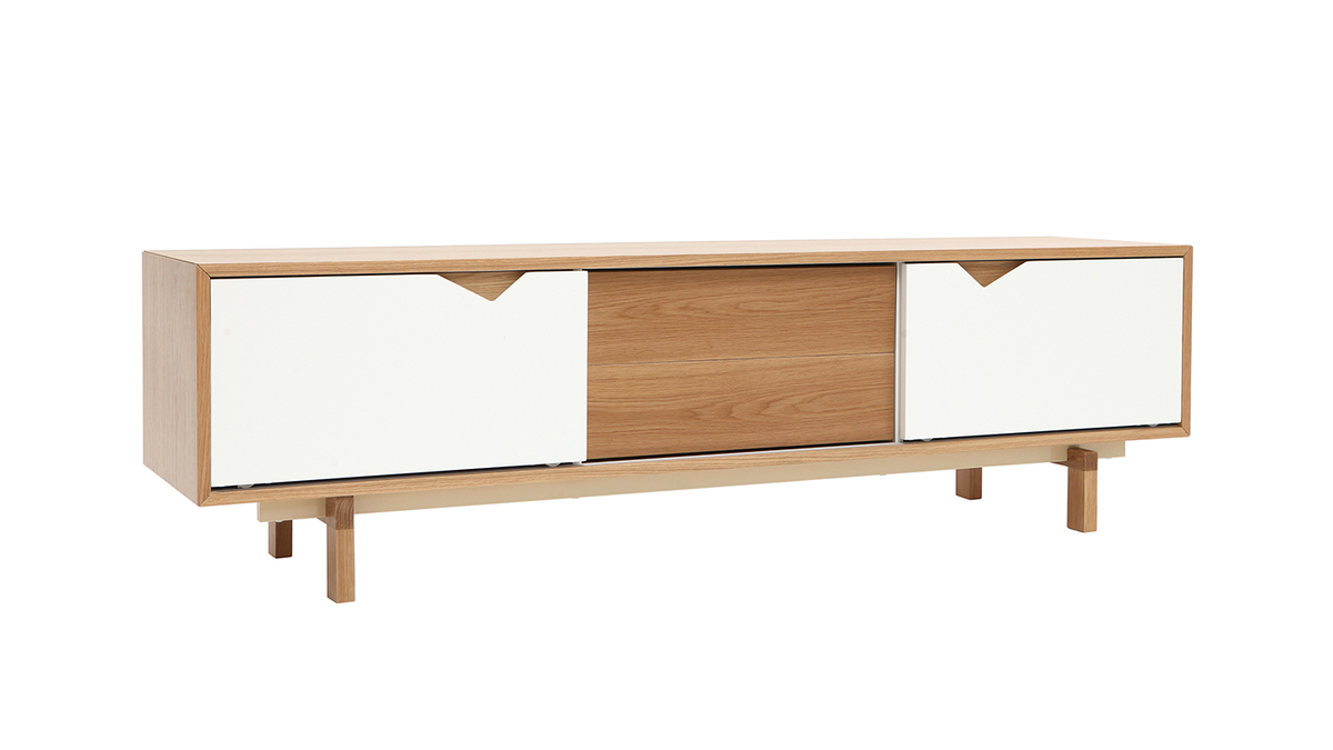 Meuble TV scandinave blanc et bois L180 cm ACOUSTIC