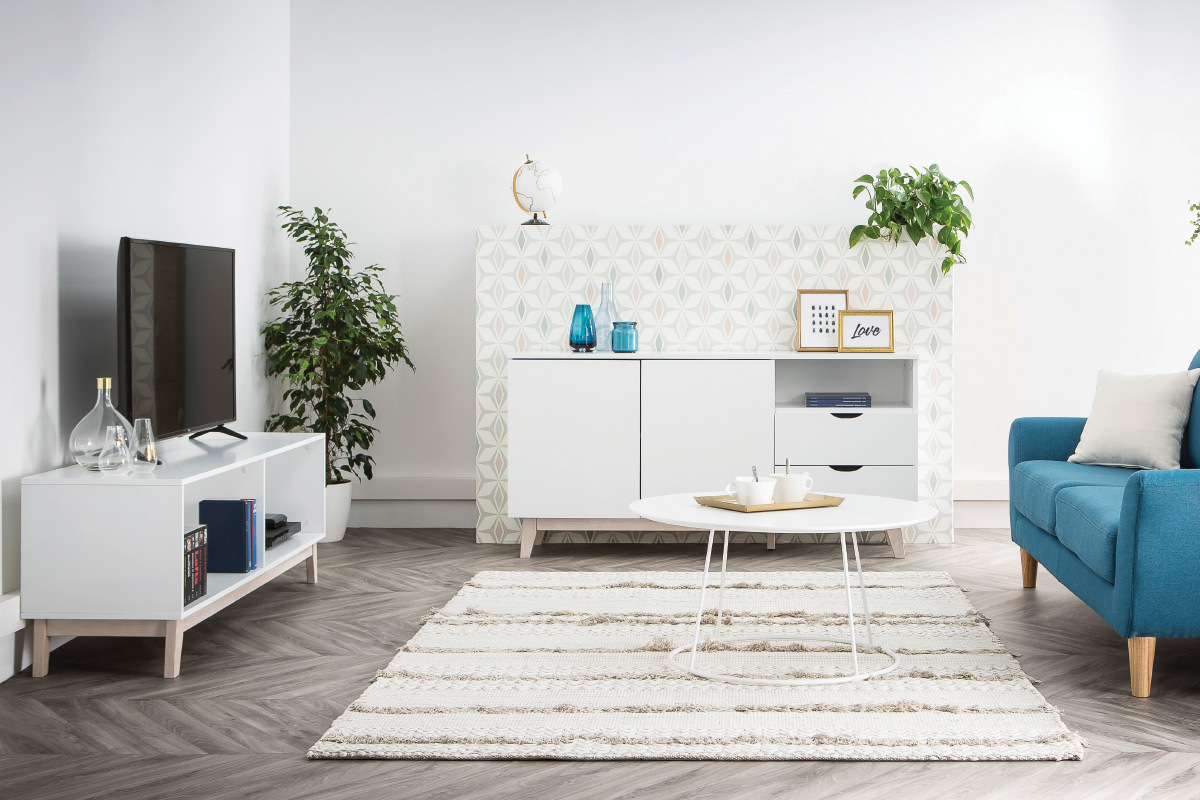 Meuble TV scandinave blanc LEENA