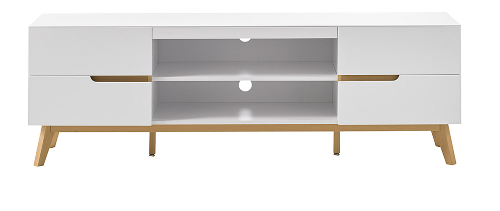 Meuble TV scandinave blanc mat et ch�ne SKIVE