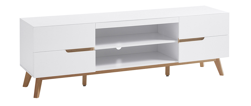 Meuble TV scandinave blanc mat et ch�ne SKIVE