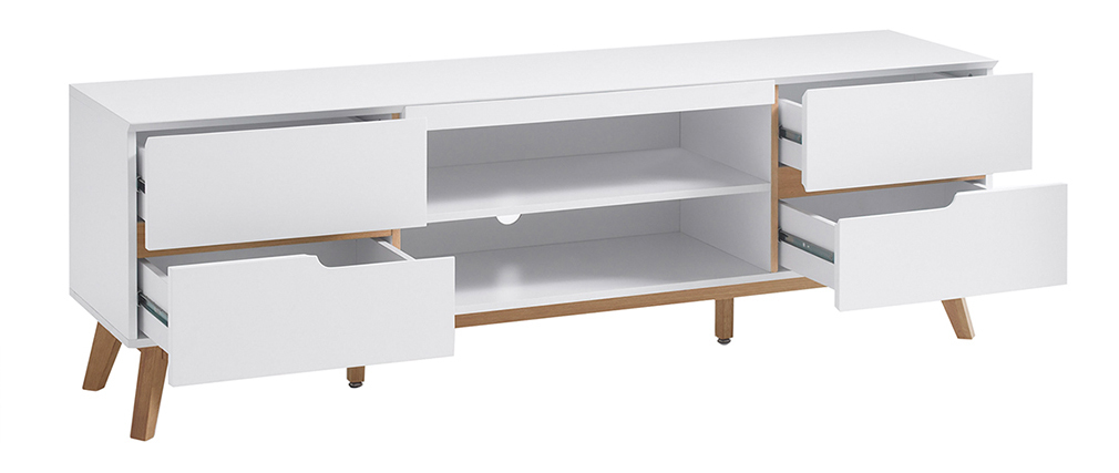 Meuble TV scandinave blanc mat et ch�ne SKIVE