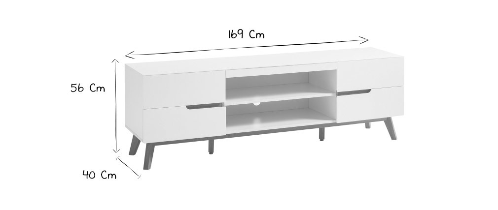 Meuble TV scandinave blanc mat et ch�ne SKIVE