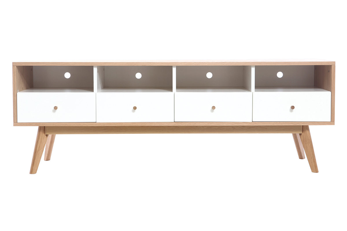 Meuble TV scandinave bois blanc HELIA