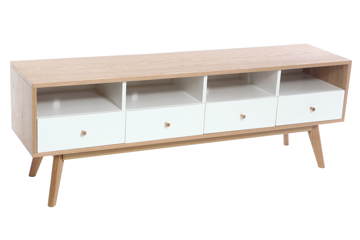 Meuble TV scandinave bois blanc HELIA