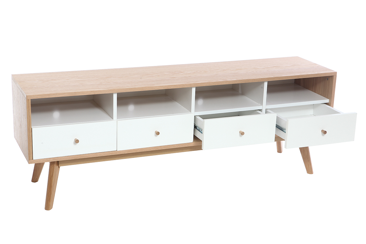 Meuble TV scandinave bois blanc HELIA