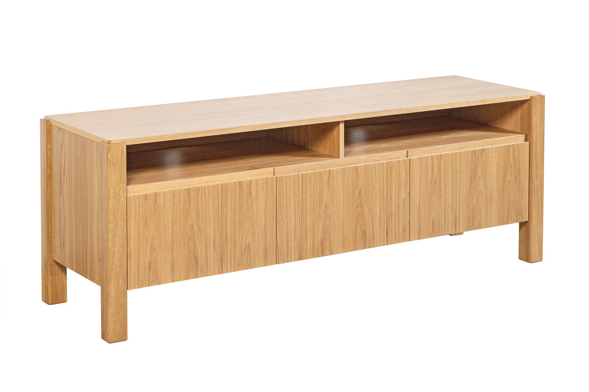 Meuble TV scandinave bois chne avec rangements ferms L160 cm AGALI
