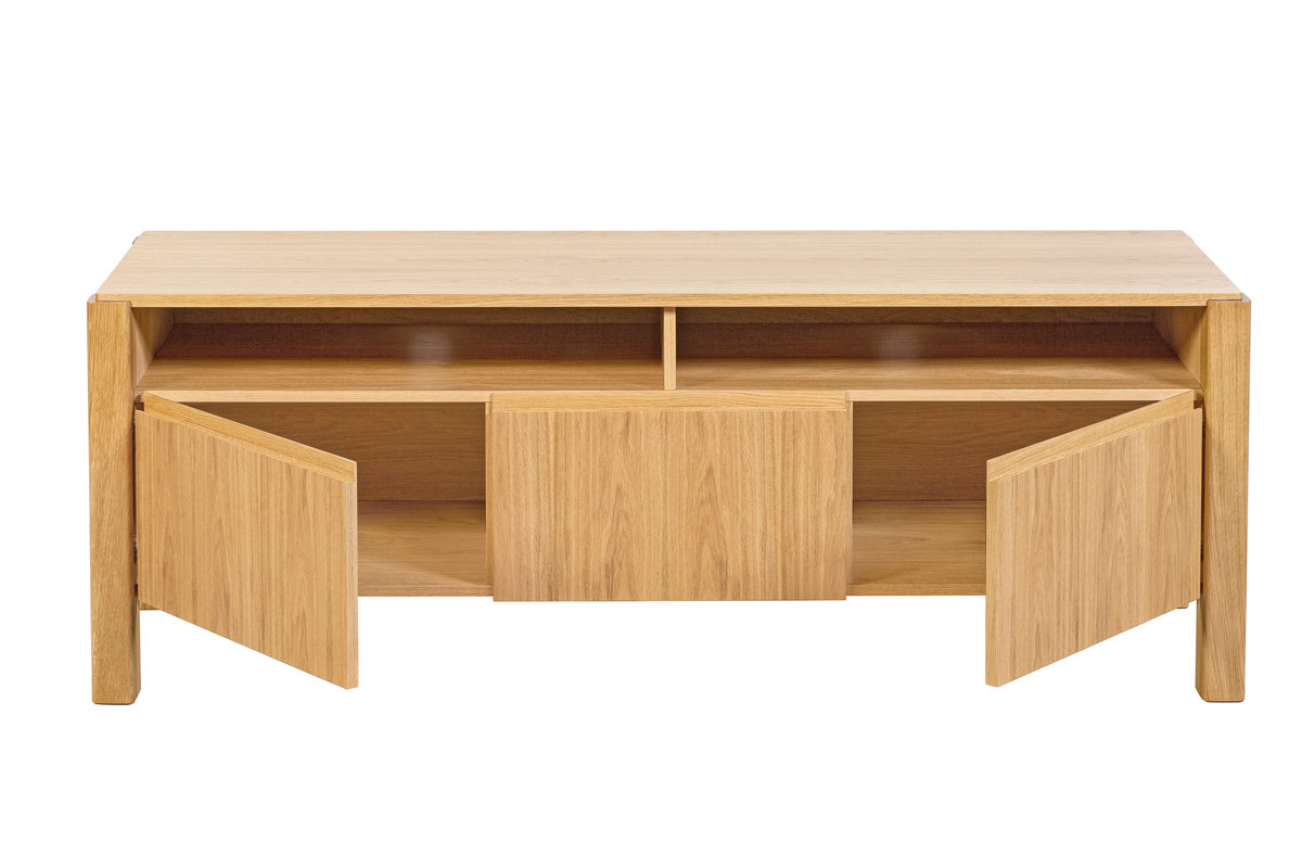 Meuble TV scandinave bois chne avec rangements ferms L160 cm AGALI