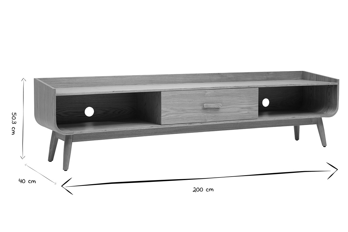 Meuble TV scandinave bois clair fr�ne L200 cm HALLEN