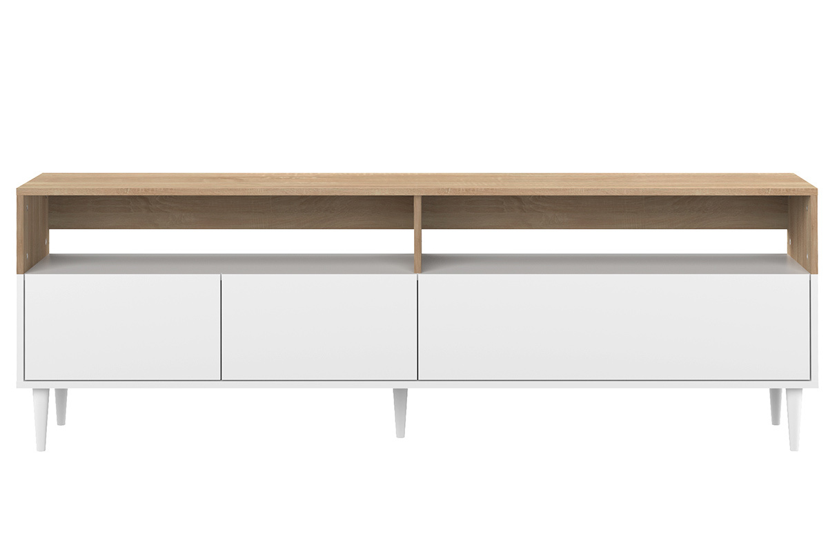 Meuble TV scandinave bois et blanc STRIPE