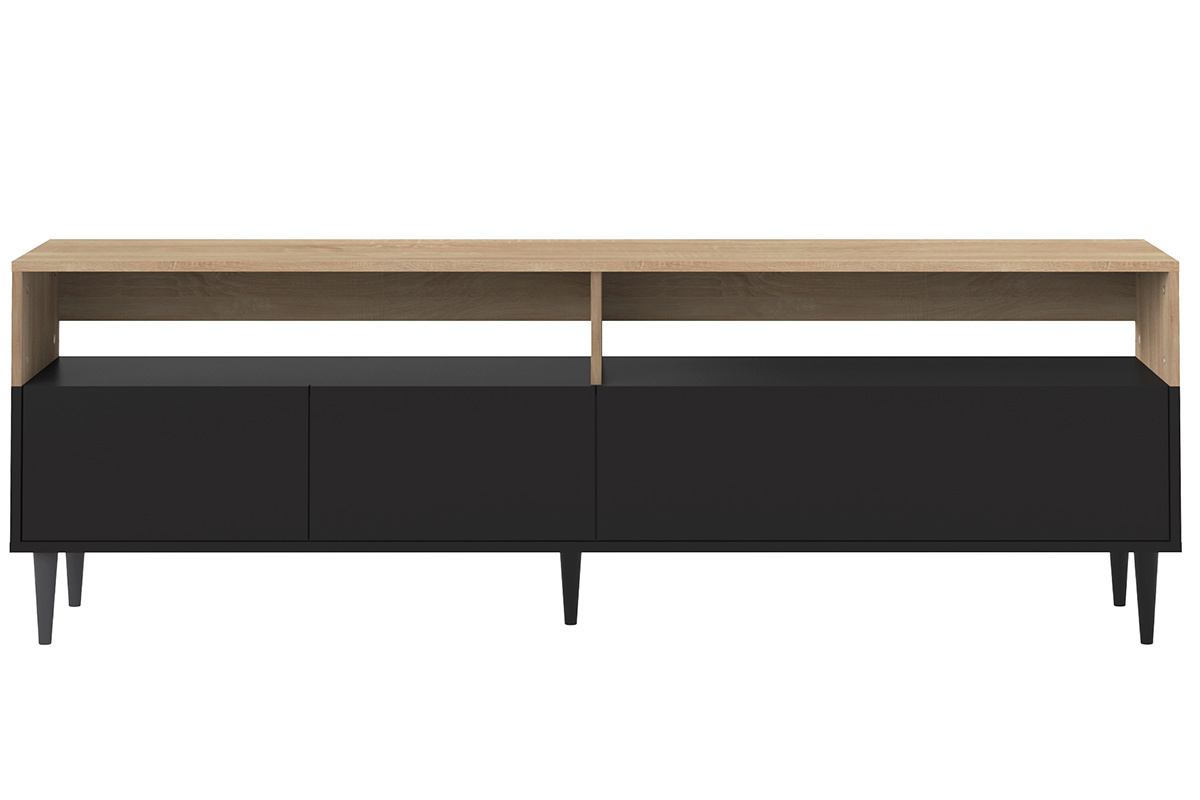 Meuble TV scandinave bois et noir STRIPE
