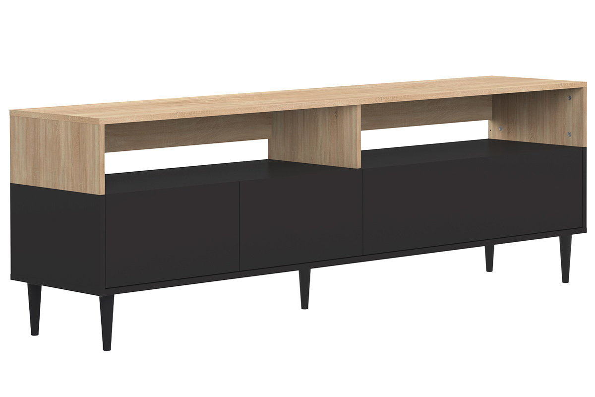 Meuble TV scandinave bois et noir STRIPE