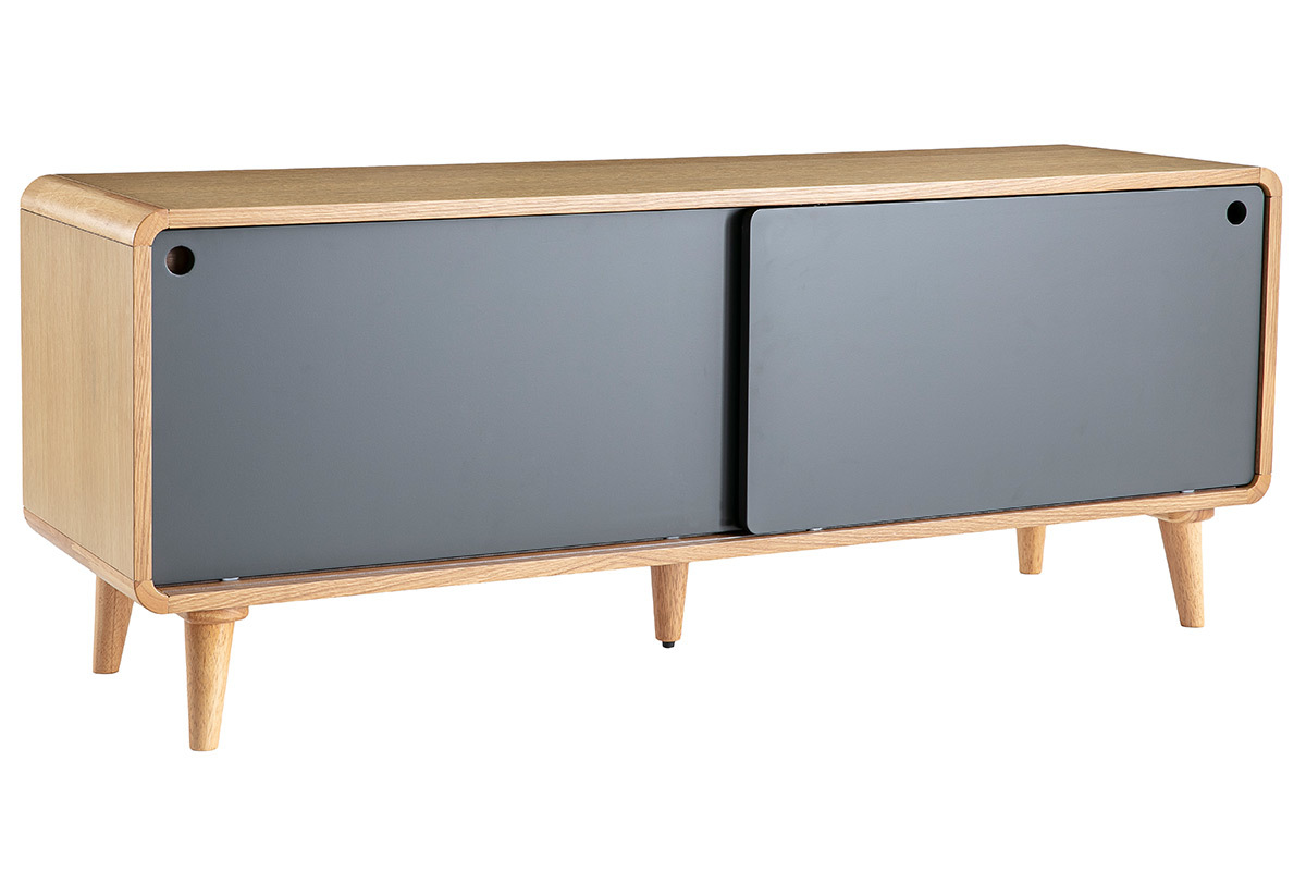 Meuble TV scandinave chne clair et gris COPENHAGUE