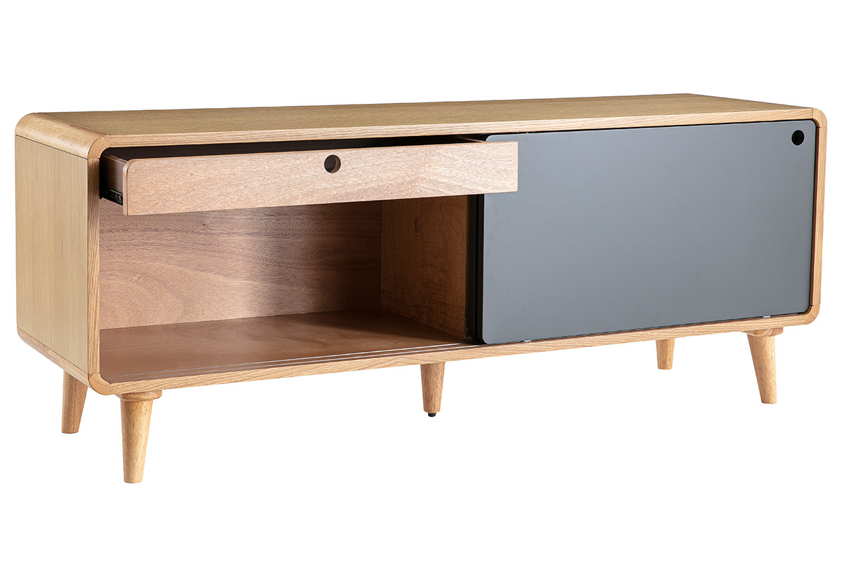 Meuble TV scandinave chne clair et gris COPENHAGUE