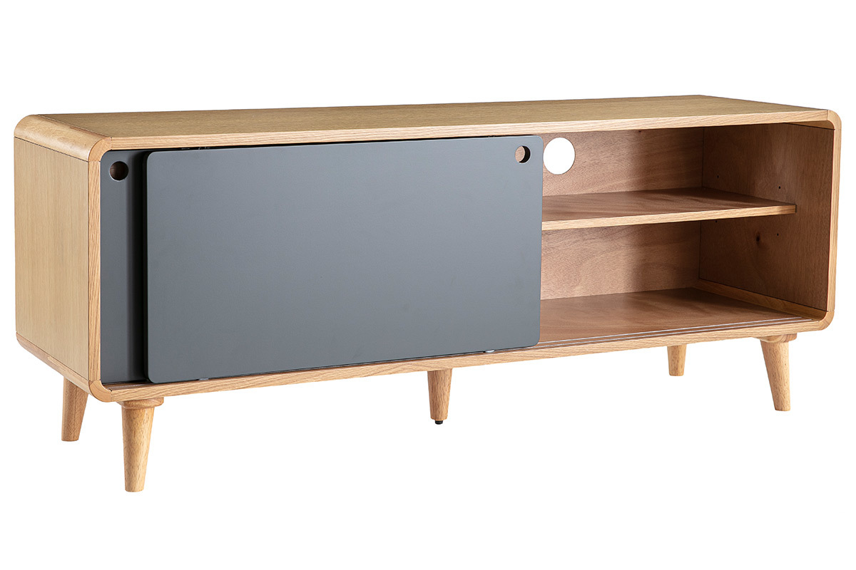 Meuble TV scandinave chne clair et gris COPENHAGUE