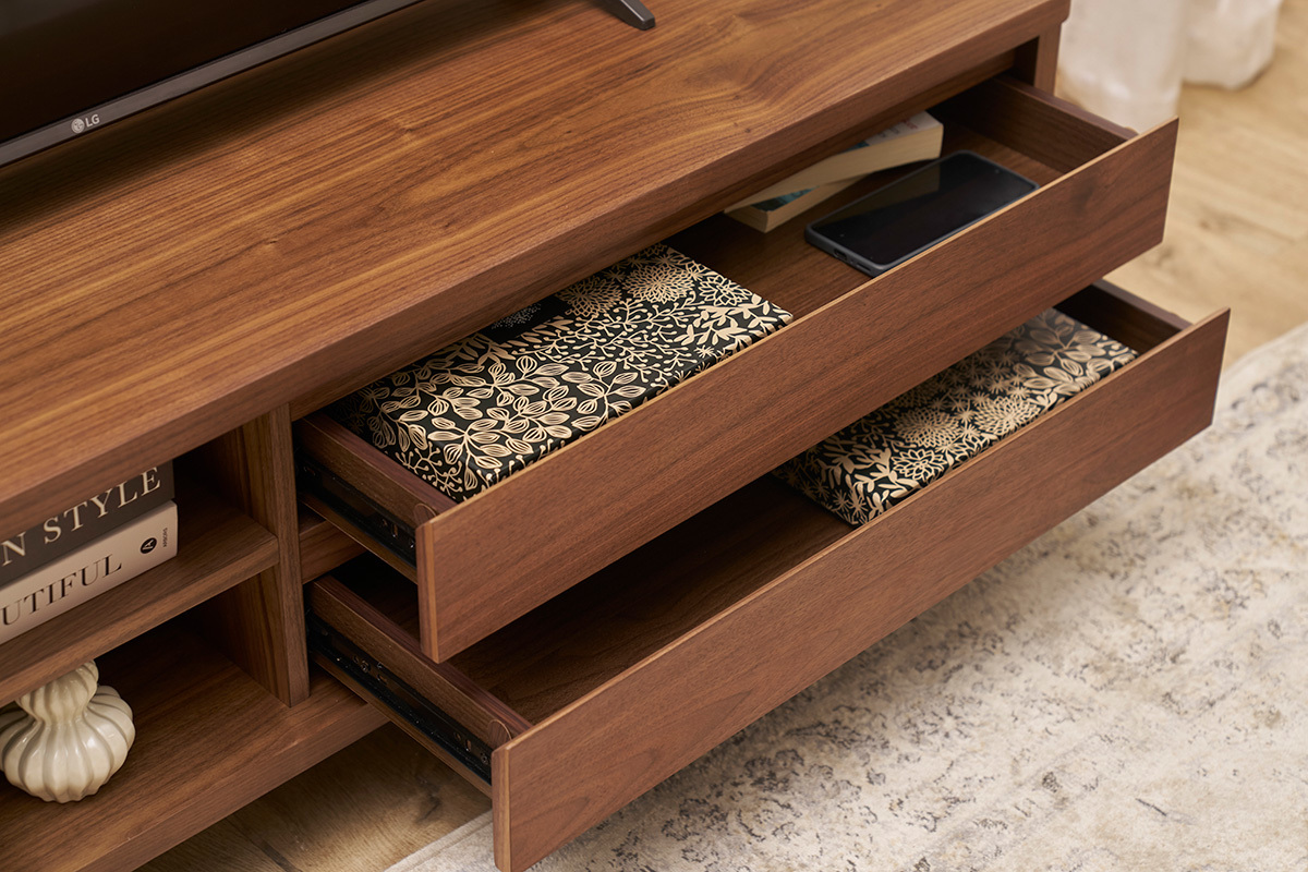 Meuble TV vintage bois fonc avec tiroirs L140 cm FIFTIES