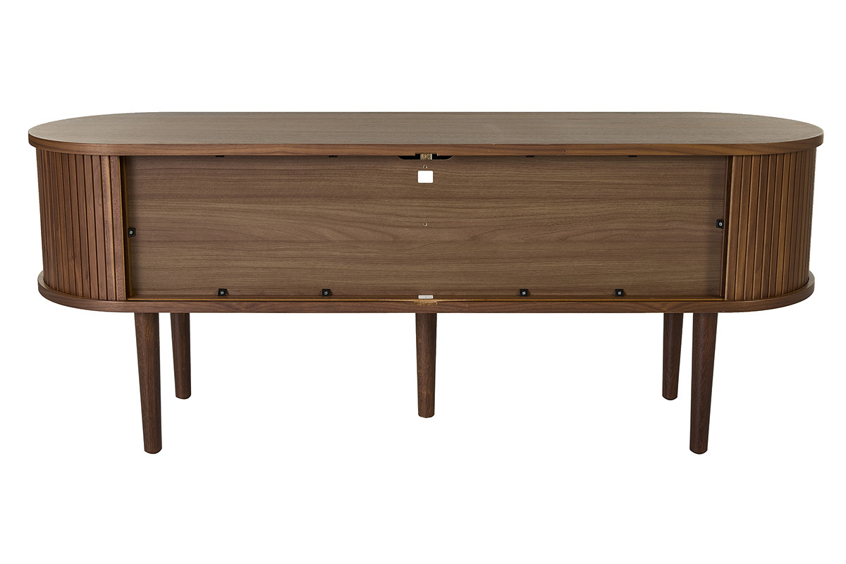 Meuble TV vintage bois fonc� noyer avec rangements 2 portes coulissantes L138 cm EPIC