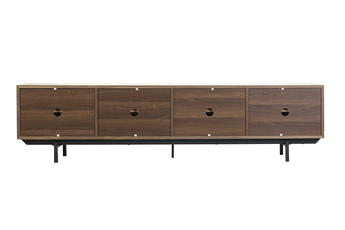 Meuble TV vintage bois fonc noyer et mtal noir L200 cm MANNY
