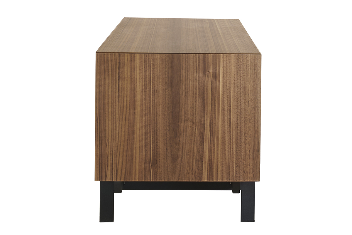 Meuble TV vintage bois fonc noyer et mtal noir L200 cm MANNY