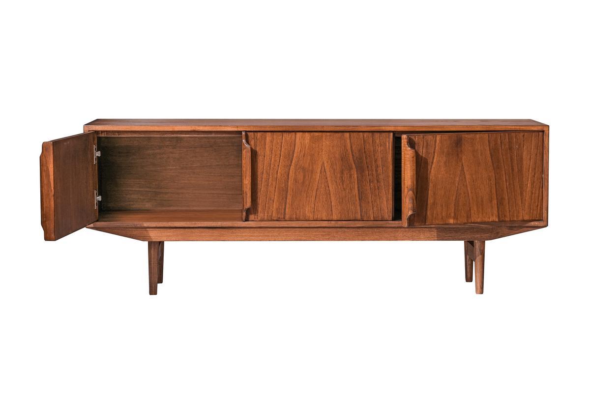 Meuble TV vintage en bois fonc 3 portes L160 cm SEVEN