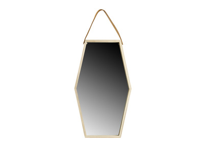 Miroir mural hexagonal bois et cuir 55x32cm HEXA