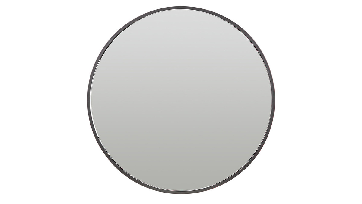 Miroir rond avec rangement mtal noir 60cm DOT