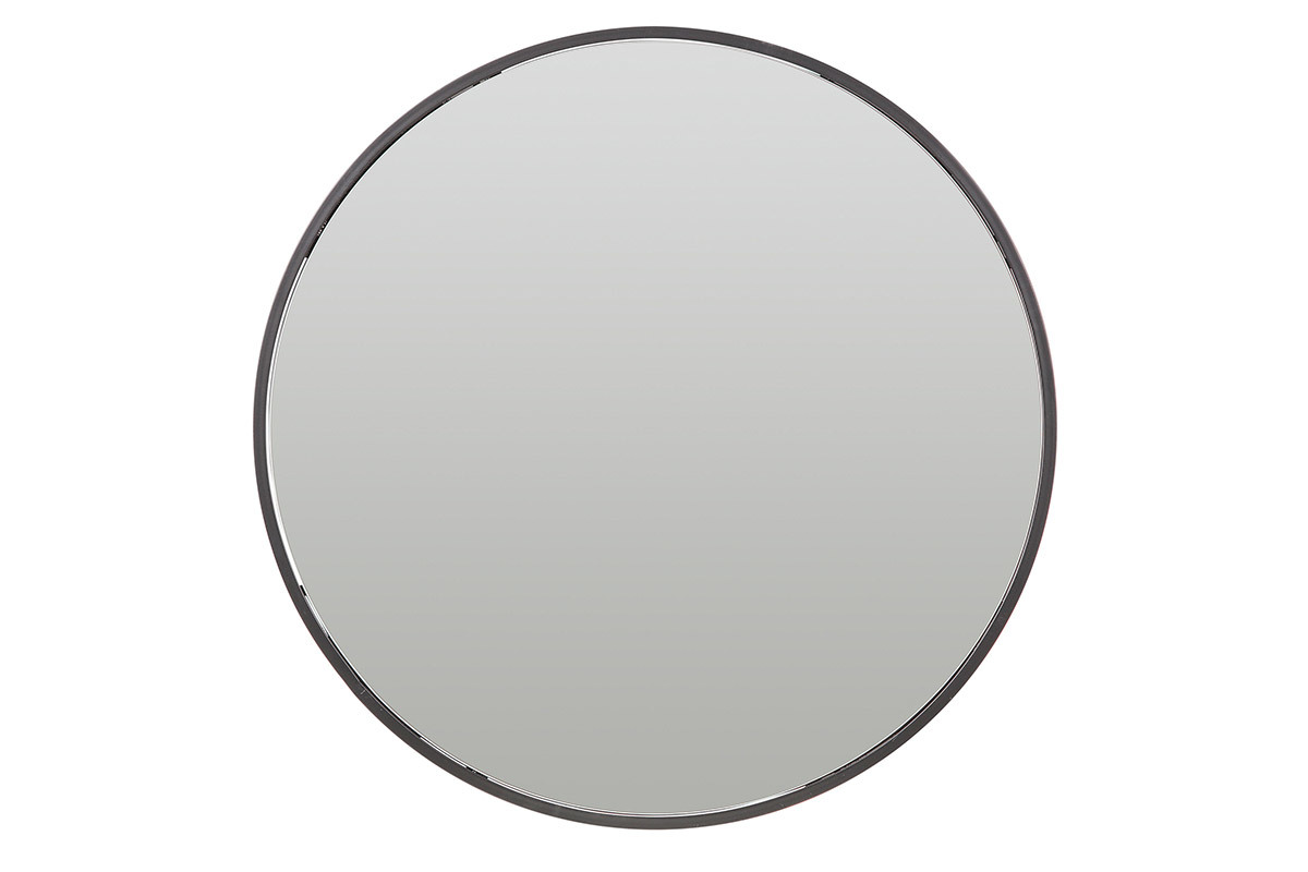 Miroir rond avec rangement m�tal noir 60cm DOT