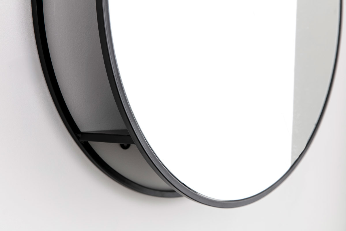 Miroir rond avec rangement m�tal noir 60cm DOT