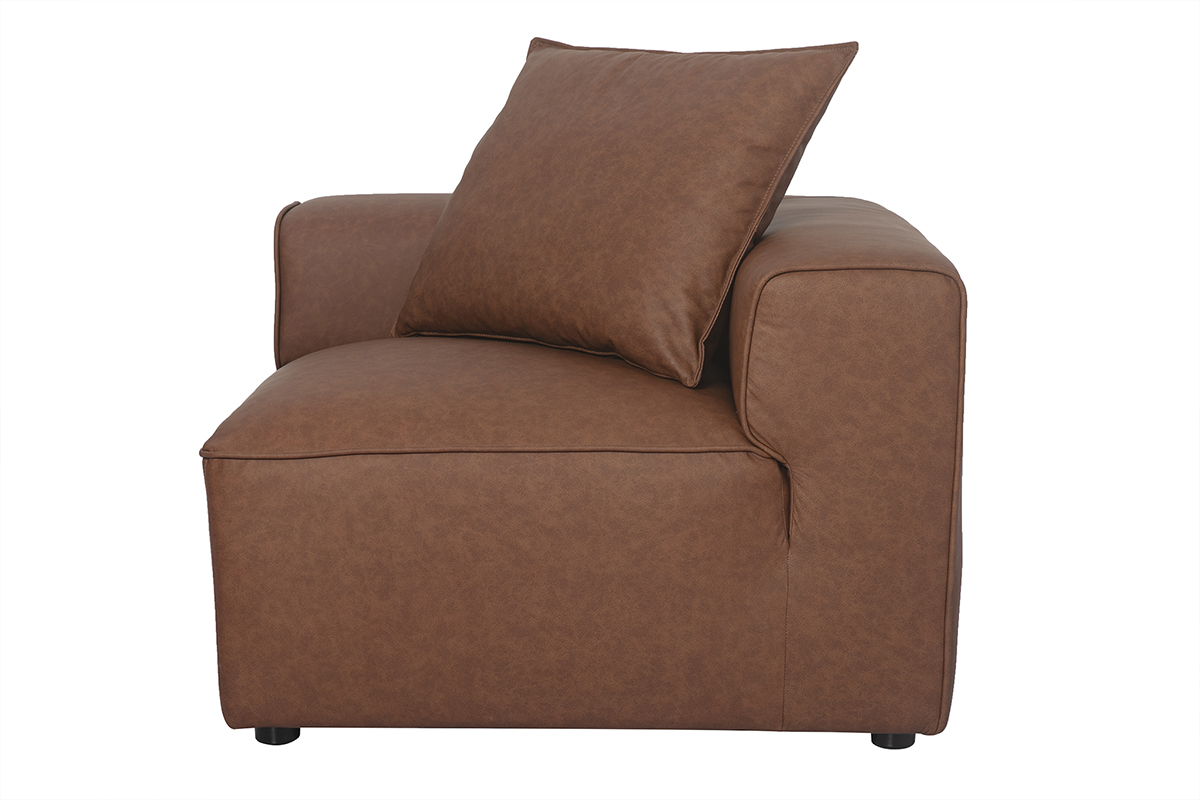 Module d'angle droit pour canap� en cuir marron FERGUS