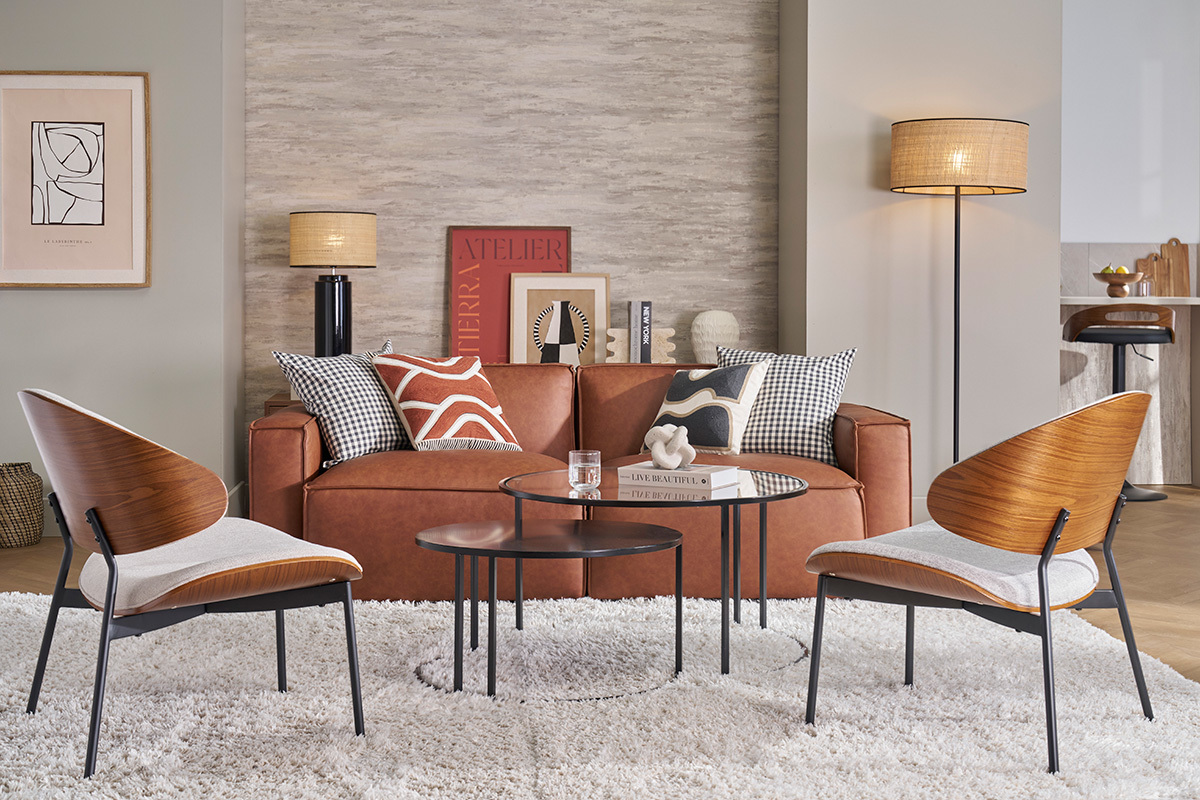 Module d'angle droit pour canap en cuir marron SPLIT