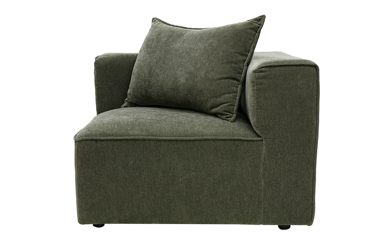 Module d'angle droit pour canap� en tissu effet velours vert kaki KERRY