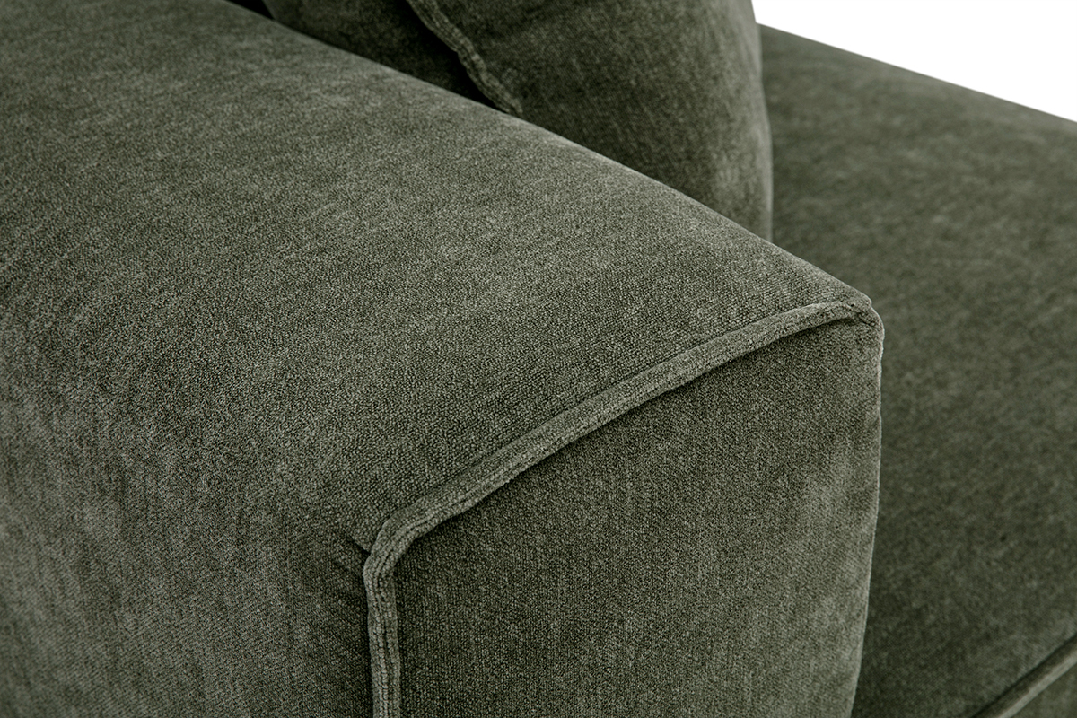Module d'angle droit pour canap� en tissu effet velours vert kaki KERRY