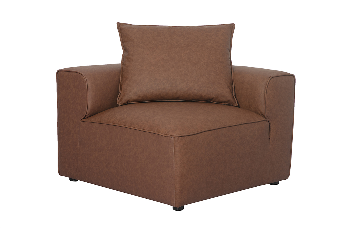 Module d'angle gauche pour canap� en cuir marron FERGUS