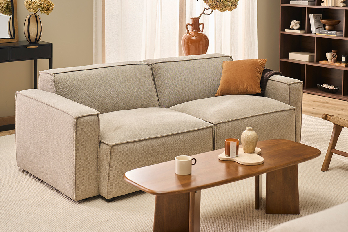 Module d'angle gauche pour canap� en tissu chenille beige SPLIT