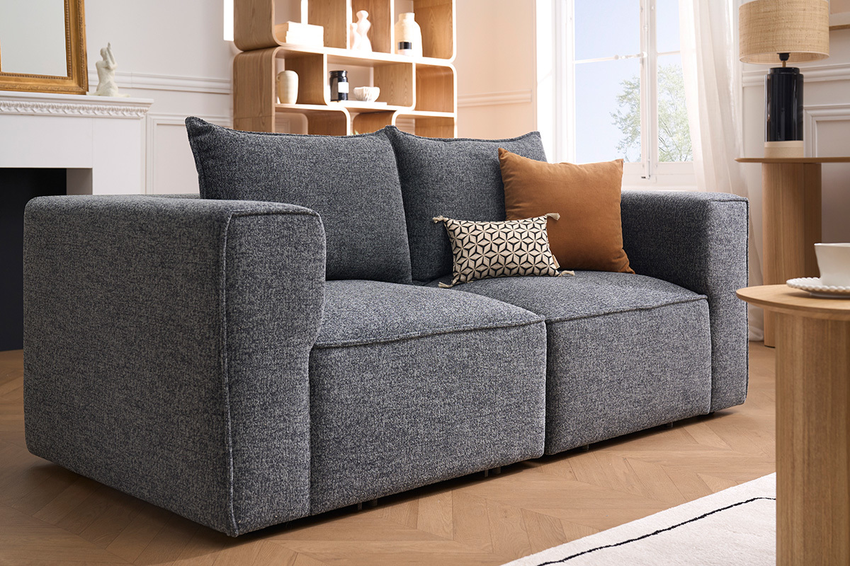 Module d'angle gauche pour canap en tissu chin gris fonc KERRY