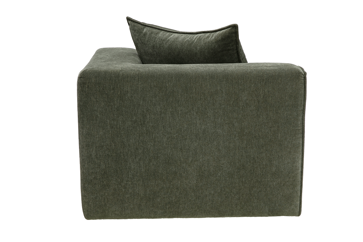 Module d'angle gauche pour canap� en tissu effet velours vert kaki KERRY