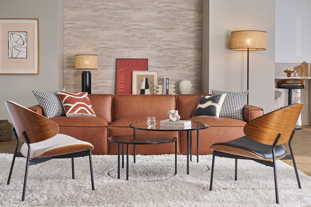 Module droit pour canap en cuir marron SPLIT